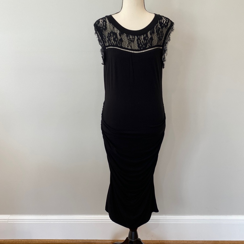 NWT Kut from the Kloth size 10 black midi ruched lace bodice dress dark academia